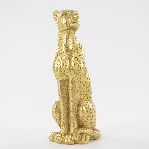 Image of Cheetah Statue Sculptures Home Decor , 11"Gold Leopard Antique Classical Figurine Sitting Sculpture Standing,Office,living room,dining room,display rack,coffee table or entrance tabletop decoration