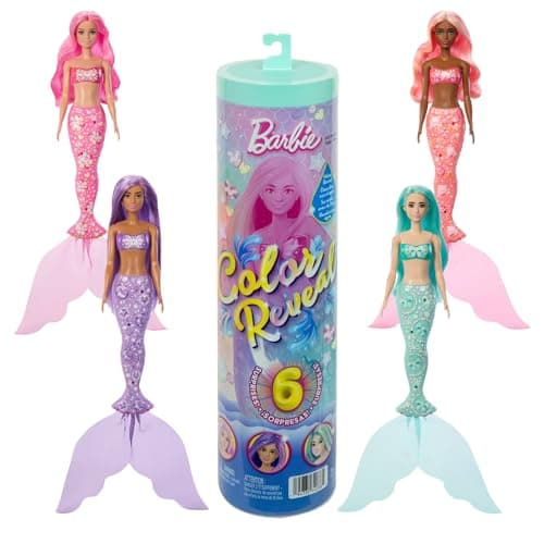 Image of Barbie Color Reveal Mermaid Series Doll & Accessories with 6 Surprises Including Color Change & Charms (Styles May Vary), JMW61