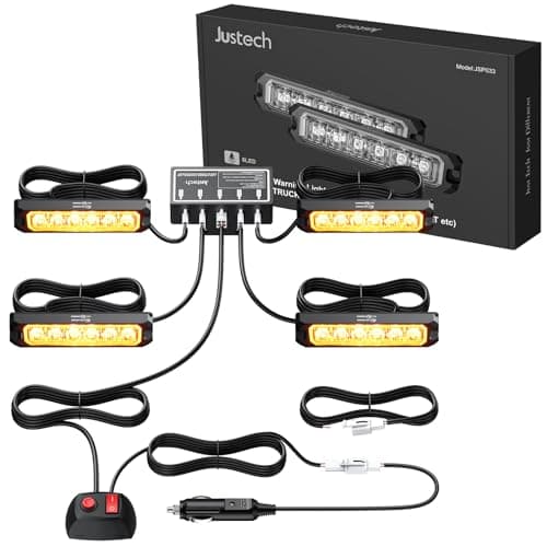 Image of Justech 4PCS 6LEDs Car Strobe Flash Lights Hazard Warning Beacon Emergency Flashing Lights 8 Modes IP65 Waterproof with Main Control Box 12V 24V Universal for Vehicle Truck Trailer Caravan Camper Van