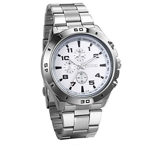 Image of JewelryWe Mens Quartz Watches Analog Silver Tone Stainless Steel Wristwatch Stylish Business Casual Watch