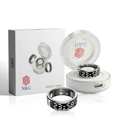 Image of N&G Smart Ring for Men & Women – Fitness & Health Tracking Ring with LED Display, Heart Rate, Step Count & Sleep Monitor, Multi-Sport Modes, 5ATM Waterproof, iOS & Android Compatible (Silver, 11)