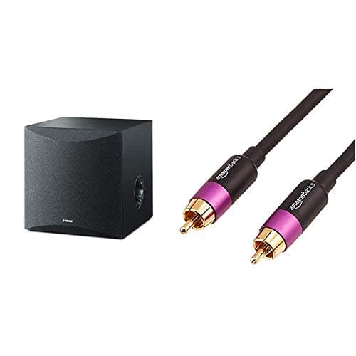 Image of Yamaha NSSW050 Powered Subwoofer with 8 Driver - Black & Amazon Basics Subwoofer Cable - 2.44 meters