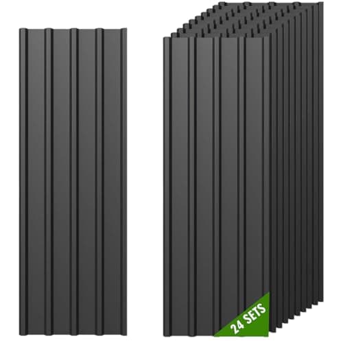 Image of Warmfay® Corrugated Metal Roofing Sheets 24PCS, 115×45cm (12.42m²), Black Galvanised Trapezoidal Grooved Roof Panels, UV-Resistant & All-Weather Metal Roofing for Greenhouse, Carport, Garage