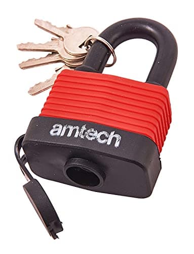 Image of Amtech 50mm Weatherproof Padlock, Brass Barrel with 9mm Coated Shackle and 4 Keys, for Securing Gates, Sheds and Outdoor Equipment.