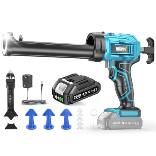 Image of SEESII Electric Caulking Gun-Cordless Caulk Gun with 2000 mAh Battery, 4 Speed Adjustable, LED Light, Electric Silicone Gun Compatible with Makita 18V Battery for 10oz/300ml Cartridges