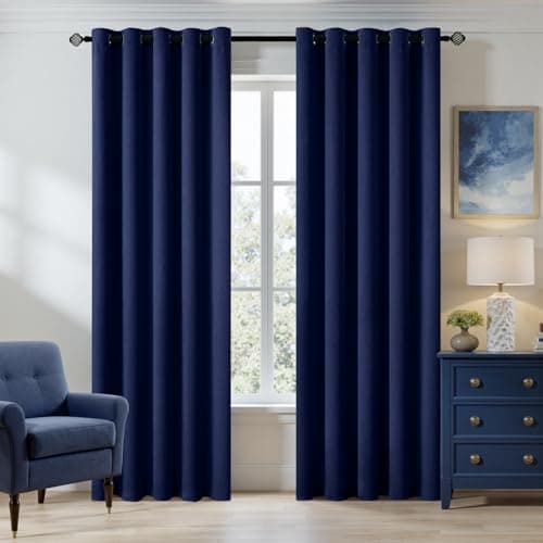 Image of MIULEE Navy Blackout Curtains for Living Room 2 Panel Set, Premium Eyelet Curtains for Bedroom, Thermal Insulated Window Curtain Drapes, Black Out Curtain 90 Drop, Each Panel 66 x 90 Inches
