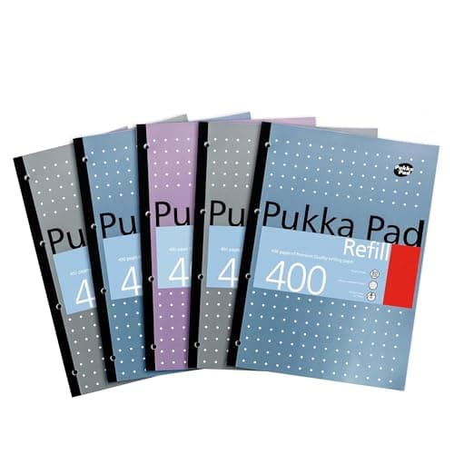 Image of Pukka Pad A4 Refill Notepad – Strong Perforation & Smooth A4 Lined Paper, Pack of 5 Writing Pad with 400 Pages Each, Ideal for Students, Office Work & Writers in Different Colours