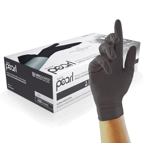 Image of Unigloves Black Pearl Nitrile Examination Gloves - Multipurpose, Powder Free and Latex Free Disposable Gloves - Box of 100 Gloves, Black, Medium (GP0033)