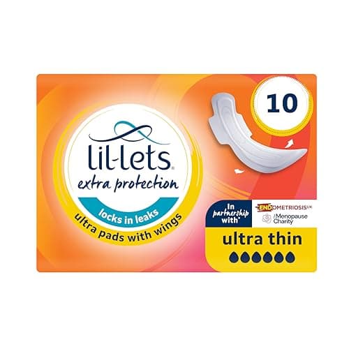 Image of Lil-Lets Extra Protection Ultra Pads X 10 (1 Pack), with Wings, for Extremely Heavy Flow Periods and Perimenopause