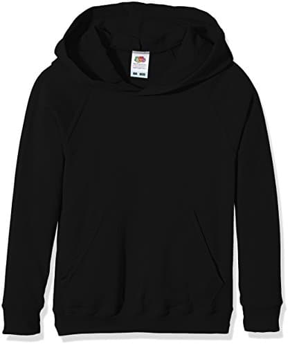 Image of Fruit of the Loom Unisex Kids Raglan Lightweight Hooded Sweat, Black, 7-8 Years (Manufacturer Size:30)