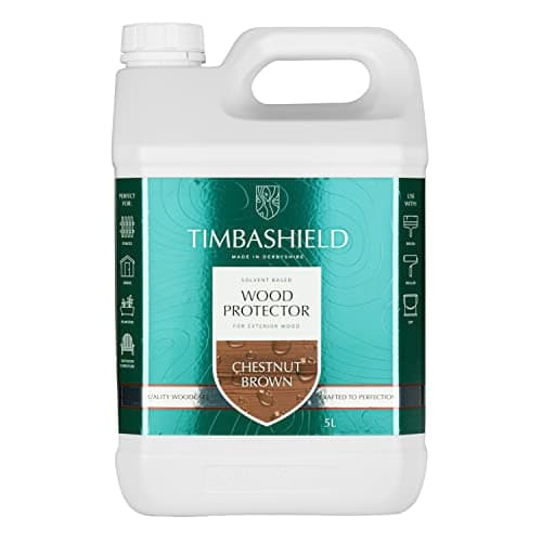 Image of Timbashield - Solvent Based Wood Protector - Chestnut Brown - 5L - Wood Stain & Waterproof Protection - Protection from Dry-Film Fungal Growth - Treatment for Sheds, Fences & General Garden Furniture