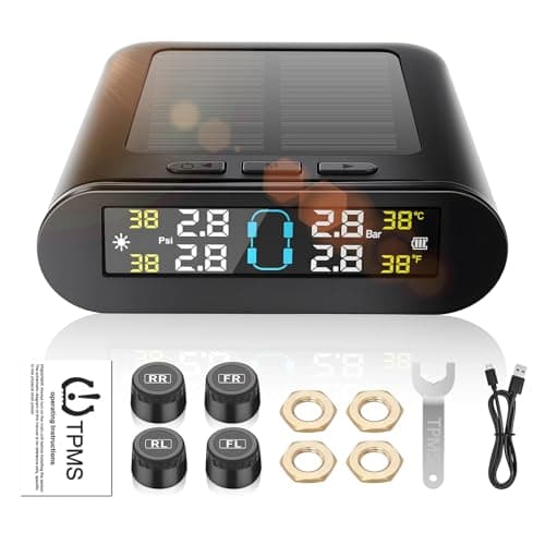 Image of Avutrel Tyre Pressure Monitoring System TPMS Solar Wireless & USB Dual Charging Tyre Pressure Monitor, 5 Alarm Modes, 4 External Sensors, for Caravans Cars SUVs 0-3.5Bar Range, -20℃ to 85℃
