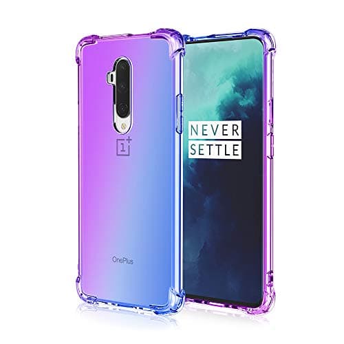 Image of HUANGTAOLI Case for OnePlus 7T Pro, Airbag Drop Protection Gradient Color Bumper Phone Case Purple/Blue