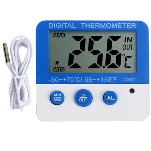 Image of Digital Freezer/Fridge Thermometer with Magnet and Stander, Mini Refrigerator Thermometer with LED Alarm Indicator Measurement of Temperature and Humidity Meter High and Low Temperature Alarm