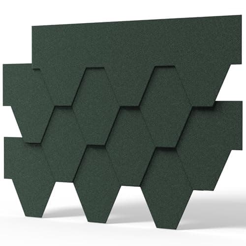 Image of INMOZATA 18 Pieces Roof Shingles, 2.61sqm Asphalt Roof Shingles Self-Adhesive Roofing Felt Tiles for Shed Roofs, Weather Resistant Heavy Duty Roofing Tiles, Polygon Roof Tiles (Green)