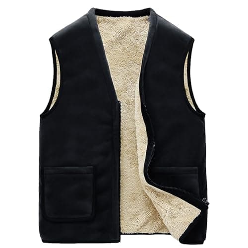 Image of GL SUIT Mens Padded Gilet Lightweight Body Warmer Comfortable Vest Quick Drying Fleece Lined Winter Waistcoat for Outdoor Sport Running Walking Travelling Hiking,Black,L