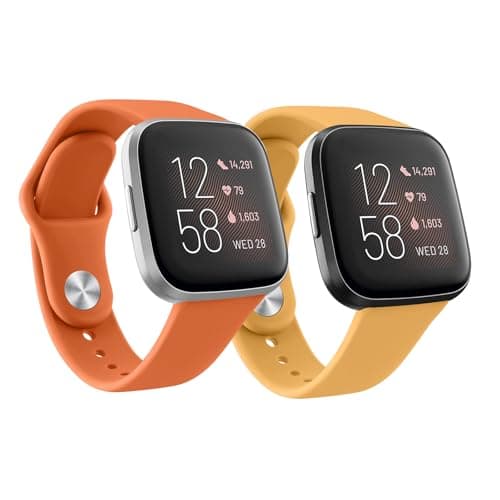 Image of 2 Straps for Fitbit Versa 2 Strap/Versa Strap for Women Men, Silicone Sport Replacement Straps Compatible with Fitbit Versa Lite/Fitbit Versa 2/Fitbit Versa,Quick Release,Yellow+Orange