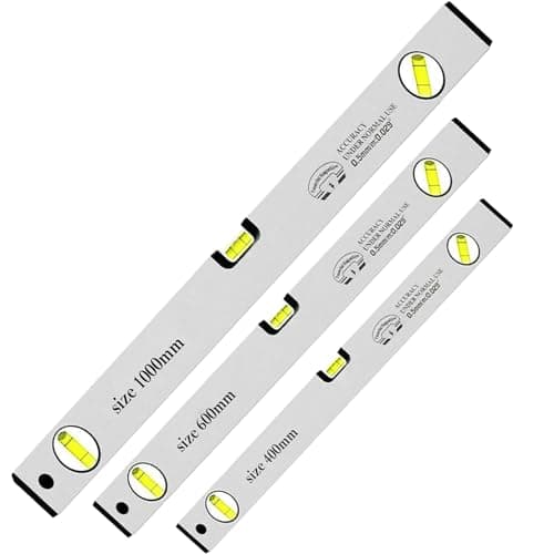 Image of 3 Pcs Spirit Level Set, High Accuracy Professional Lightweight Magnetic 400mm, 600mm & 1000mm DIY Builder Set, Strong Aluminum Body with Black Plastic End Caps (Silver)