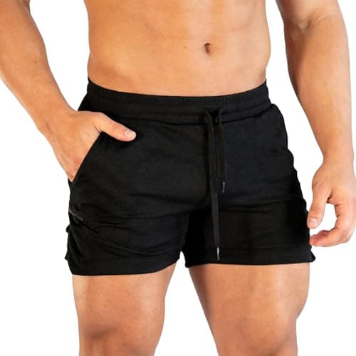 Image of LXEASYGO Mens 3 Inch Gym Shorts Breathable Quick Dry Sport Training Shorts with Pockets for Workout Running (UK, Alpha, M, Regular, Regular, Black)