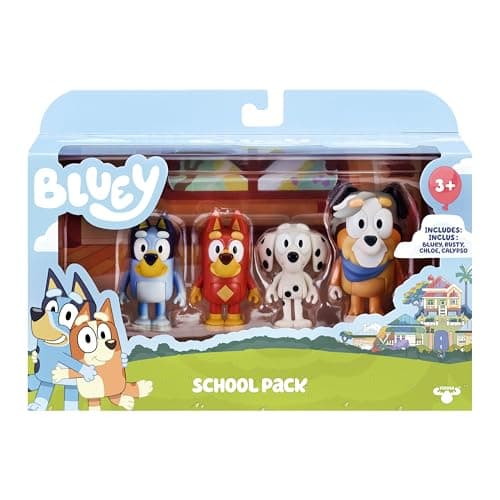 Image of Bluey & Family, Chloe, Rusty & Calypso School 4 Figure Pack Official Collectable Articulated Character Action Figures 2.5 Inches Toys