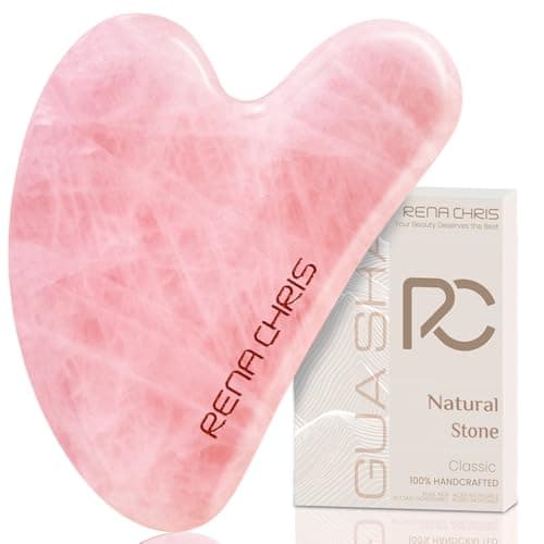 Image of Rena Chris Gua Sha Facial Tools, Natural Rose Quartz Gua Sha Stone, Face Guasha Tool for Jawline Sculpting and Puffiness Reducing, Guasha Massage Tool, Skin Care Gift - Pink
