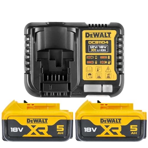 Image of DEWALT B DCB184 5.0ah 18v XR Lithium Ion Battery Twin Pack With Charger, Yellow, 2 x 5.0Ah & DCB1104
