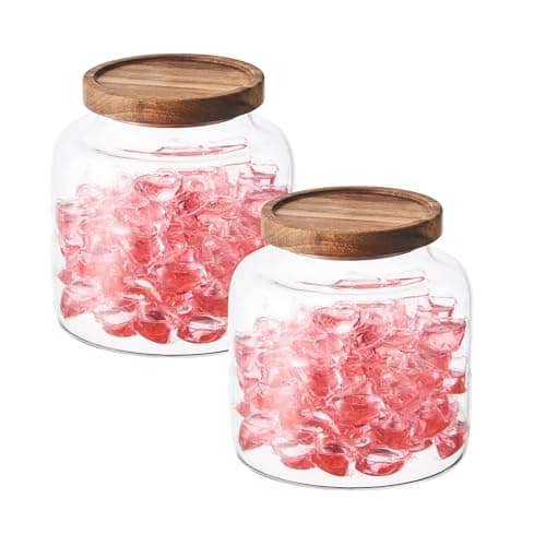 Image of Eden & Willow Large Glass Storage Jar with Airtight Acacia Wooden Lid and | Borosilicate Glass Container for Kitchen Organisation (2, 2L)