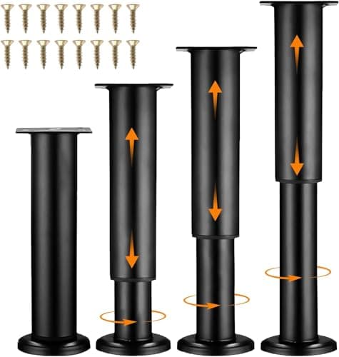 Image of 4 Pcs Adjustable Furniture Legs, 7-12inch (18-32cm) Table legs, Metal Furniture Support Feet Furniture Legs, Sturdy and Durable with Anti-Slip Pads & Screws, Suitable for Kitchen, Living Room (black)