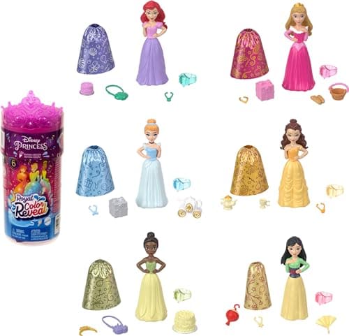 Image of Disney Princess Toys, Royal Color Reveal Doll with 6 Unboxing Surprises, Party Series with Celebration Accessories, Inspired by Disney Movies, HMK83