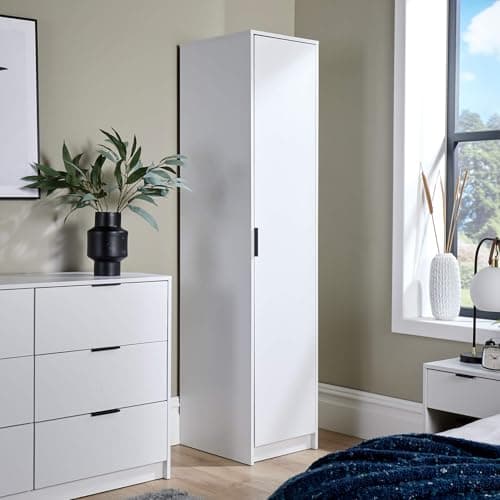 Image of Home Source Phoenix Wardrobe with 1 Door | 180cm Tall White| Hanging Rail & Storage Shelf | Contemporary Bedroom Furniture | 40D x 48W x 180H cm