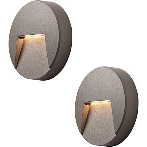 Image of 2 Pack Round Outdoor Pathway Guide Light - 2.8W Indirect CCT LED Module - Grey ABS Plastic & Clear Polycarbonate - Colour Changing Technology - IP65 Rated - Wall Mounted Guide Downlight