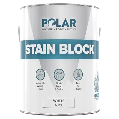 Image of Polar Stain Blocker Paint - Matt White - 2.5 Litres | Ideal for Concrete, Cement, Wood, Brick & Painted Surfaces | Prevents & Removes Stains, Grease, Water Marks & Rust on Internal Walls & Ceilings