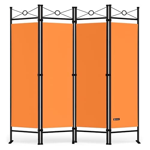Image of CASARIA® Lucca Folding Room Divider Partition Screen 180 x 163cm | Freestanding Flexible 4 Panel Privacy Wall | Foldable Stable Bedroom Office | Orange