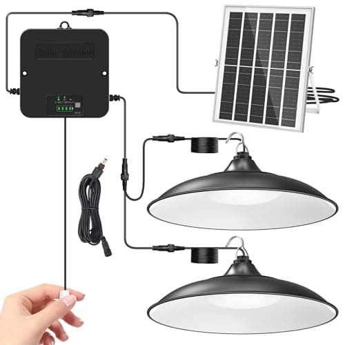 Image of ZASUN Solar Shed Lights Indoor Outdoor, 2000LM Daylight Dual Lamp Pendant Light with Pull String, 3 Modes Dusk to Dawn, Power Display & Mode Indicator, IP65 Waterproof for Garage Barn Gazebo Workshop