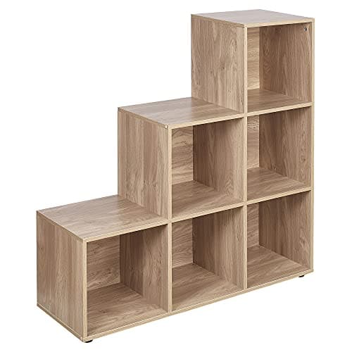 Image of URBNLIVING 6 Cube Step Storage Bookshelf Unit (Oak Wood)