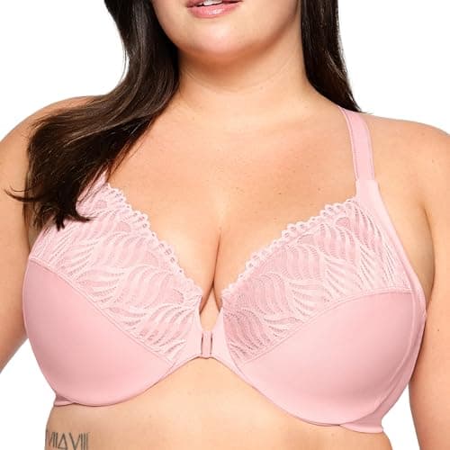 Image of Glamorise Front-Closure T-Back Wonderwire Underwire Bra 1246 (Women's & Women's Plus) Pink Blush