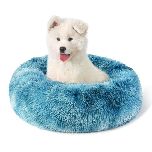 Image of Belababy Dog Bed Small Medium with Removable Cover, Washable Dog Cat Donut Bed, Calming Pet Puppy Bed and Fluffy Plush Cuddler with Anti-Slip Bottom, Gradient Blue, 50cm