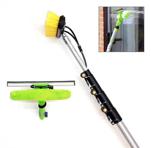 Image of HI-TECH 16ft-20ft-24ft Water Fed Window Cleaning Pole Conservatory Solar panel Extension Extendable Extended Telescopic Brush Squeegee Equipment Hose Fed Kit.
