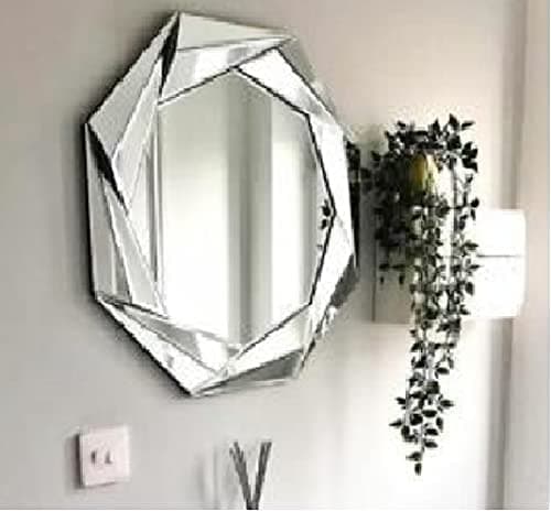 Image of Biznest Large Round Silver Octagonal Wall Mirror 65cm Wall Hanging Ornament Home Decor