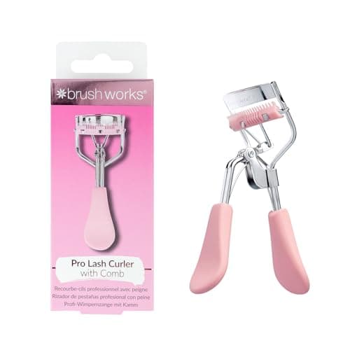 Image of Brushworks Pro Lash Eyelash Curler with Built-In Comb - Precision Lash Separator & Curler for Fanned Out Lashes, Long-Lasting, Eye-Opening Lift, Stainless Steel, Pink, Easy to Use, Salon Style Results