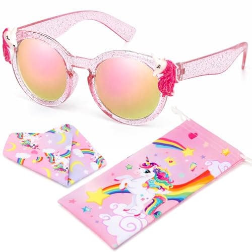 Image of Hifot Kids Sunglasses Girls, Unicorn Girls Sunglasses Kids Age 3-10Y, with Unicorn Glasses Pouch Cloth, Toddler Childrens Sun Glasses UV Protection for Summer Beach Outdoor Birthday Party Dress up