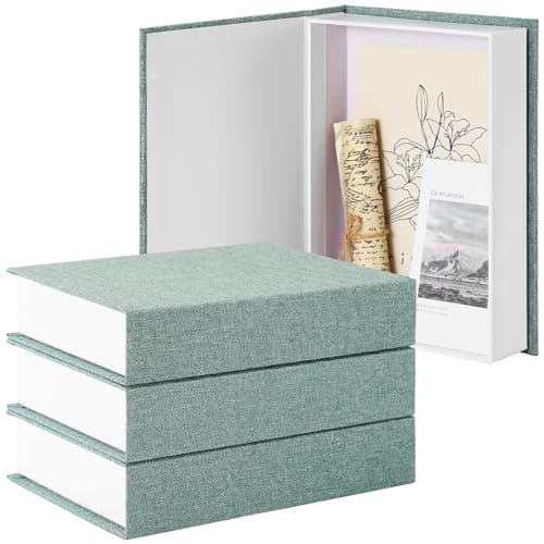Image of Tioncy 3 Pcs Decorative Book Box - Modern Fake Books, Linen Faux for Bookshelf & Coffee Table - DIY Crafts (Green, 8.6 x 6.1 x 1.8 Inch)