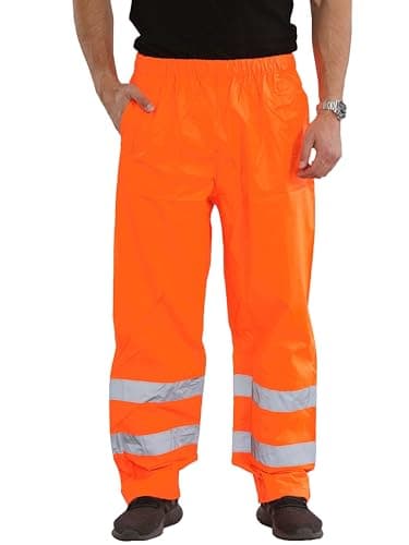 Image of kraftd Mens Hi Vis Safety Over Trouser Waterproof Rain Trousers Work High Viz Visibility Pants Orange