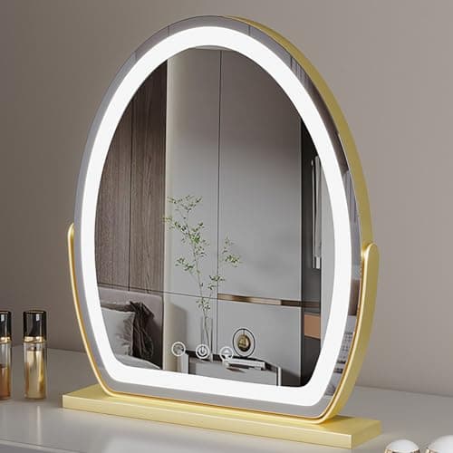 Image of UUDQCD Vanity Mirror with Lights for Dressing Table, Oval Rotatable 360 Touch Screen Mirror (Gold, 50x58cm)