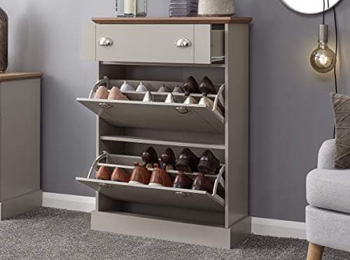 Image of GFW Kendal Deluxe Shoe Cabinet, 29 cm Depth x 77 cm Width x 109 cm Height, Grey/Oak