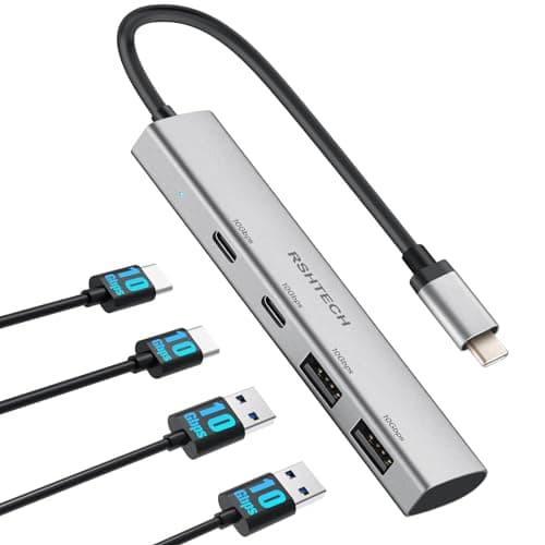 Image of RSHTECH 4-Port USB C Hub 10Gbps, Aluminum USB-C Splitter 3.2 for MacBook Pro/Air, iPad Pro, Surface Pro and More (RX05)