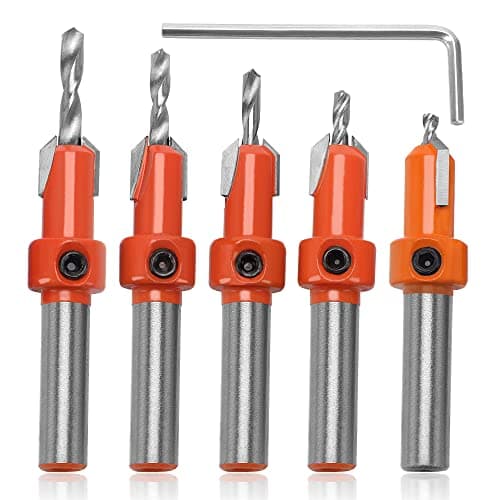 Image of YIXISI 5 PCS 10mm HSS Countersink Drill Bit Set, Woodworking Chamfer Counter Bit, Tapered Drill Bit for Wood Drilling, with Hex Wrench and Screw