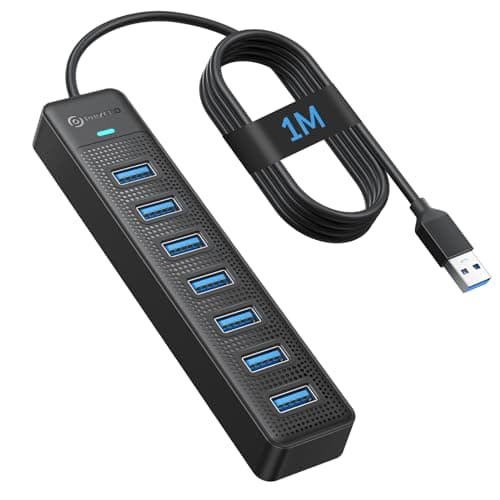 Image of PHIXERO 7 Port USB 3.0 Hub With 3.3FT/1M Long Cable, Multiport Adapter for Laptop Compatible With All USB 3.0/2.0/1.1 Port Devices
