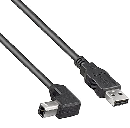 Image of PremiumCord USB 2.0 High Speed Cable M/M 3 m, A Male to B Curved Male 90°, USB Connection Cable for Scanners etc., Double Shielded, AWG28, Colour Black, Length 3 m