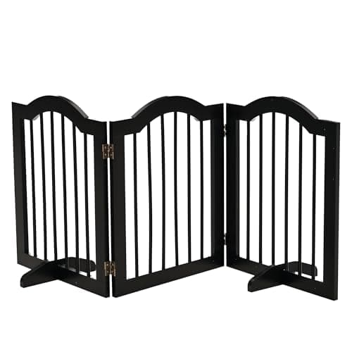 Image of PawHut Freestanding Pet Gate Wooden Dog Gate with Support Feet Foldable Pet Fence Safety Barrier for the House Doorway Stairs Black